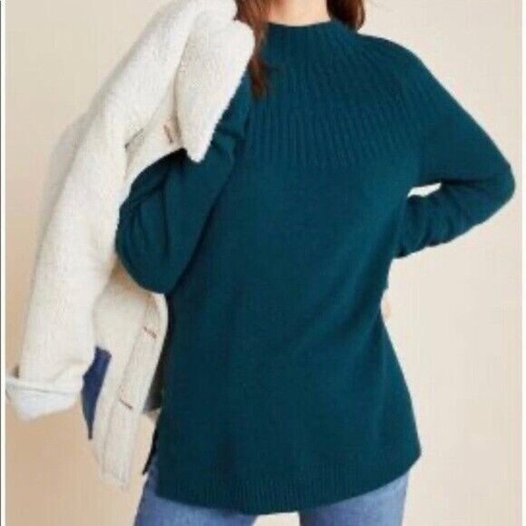 by Anthropologie Welford Tunic mock neck Pullover Sweater in Pine Green Small - Picture 11 of 11